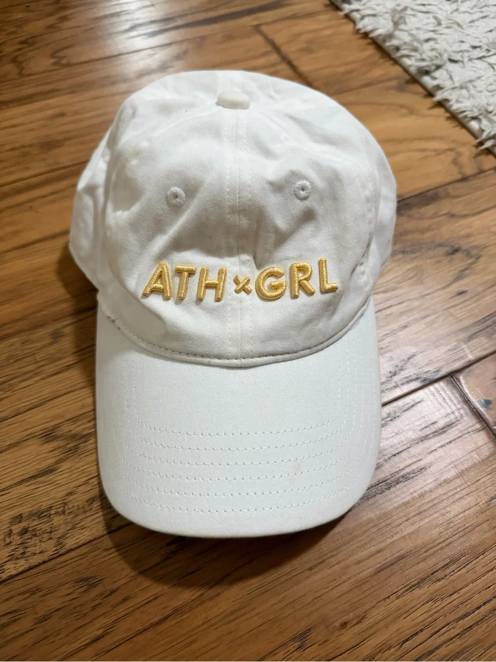 Athleta White Baseball Cap with Gold Embroidery - Kids